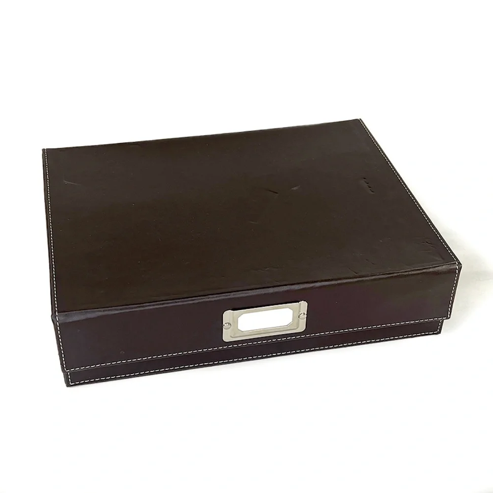 Brown Leather Hinged File Box